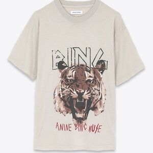 Anine Bing Beige Tee with Fierce Tiger Graphic